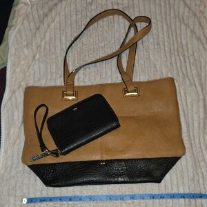 Kate Landry Tan and Black Tote with Wristlet